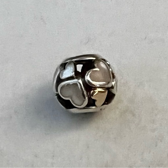 Pandora 14kt gold &silver hearts all around bracelet charm NEW - Picture 4 of 5